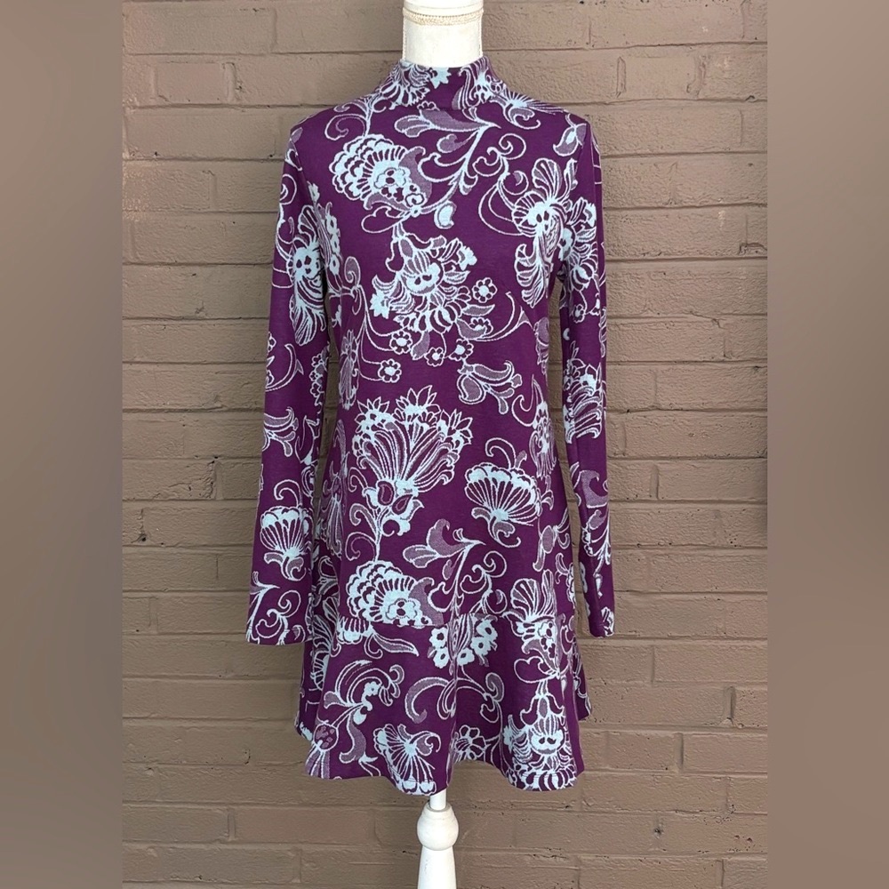 Anthropologie purple print cut out back dress M